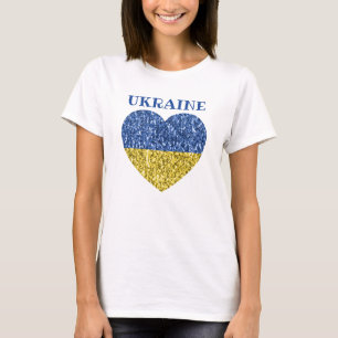 Camiseta Purpurina de la bandera de Ucrania finge el corazó