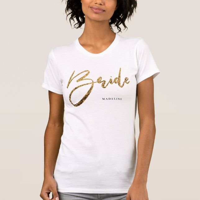 Camiseta Purpurina de Moda de novias Gold Personalizado (Anverso)