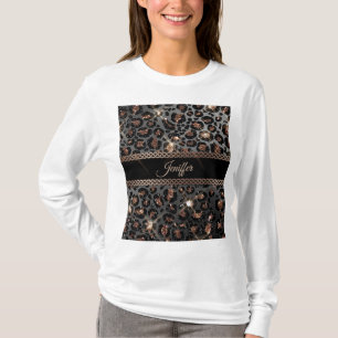 Camiseta Purpurina de oro negro de leopardo de moda persona