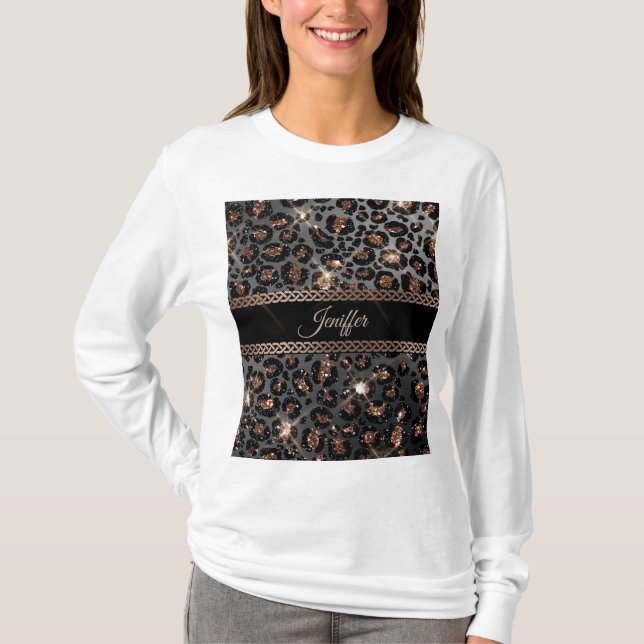 Camiseta Purpurina de oro negro de leopardo de moda persona (Anverso)