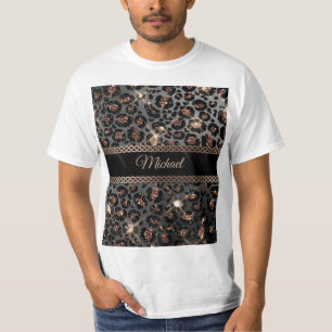 Camiseta Purpurina de oro negro de leopardo de moda persona