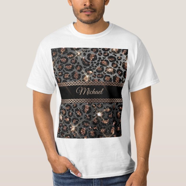 Camiseta Purpurina de oro negro de leopardo de moda persona (Anverso)