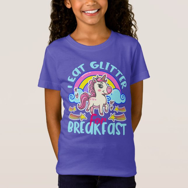 Camiseta Purpurina De Unicornio Para Desayuno Chica (Anverso)