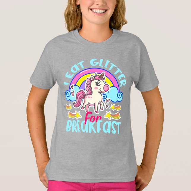 Camiseta Purpurina De Unicornio Para Desayuno Chica (Anverso)