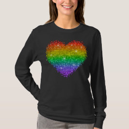 Camiseta purpurina del corazón del arco iris