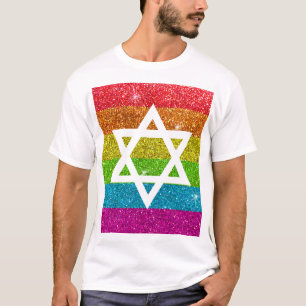 Camiseta Purpurina del orgullo gay LGBTQIA Estrella judía d