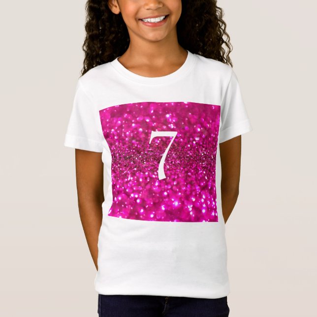 Camiseta Purpurina desconcertante Rosa 7 chica de cumpleaño (Anverso)