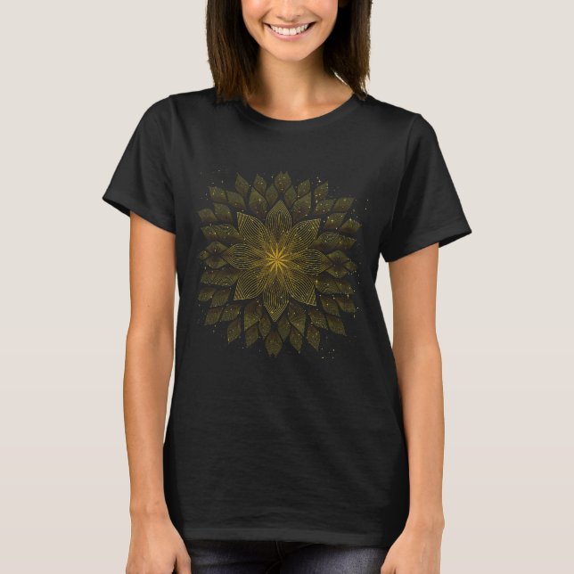 Camiseta Purpurina dorado Sun Mandala (Anverso)