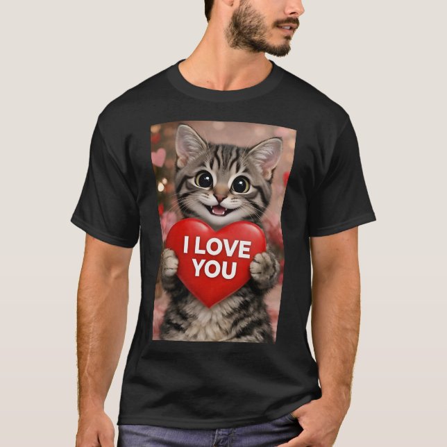 Camiseta Purpurina el Gatito de Navidad "Te Amo" (Anverso)