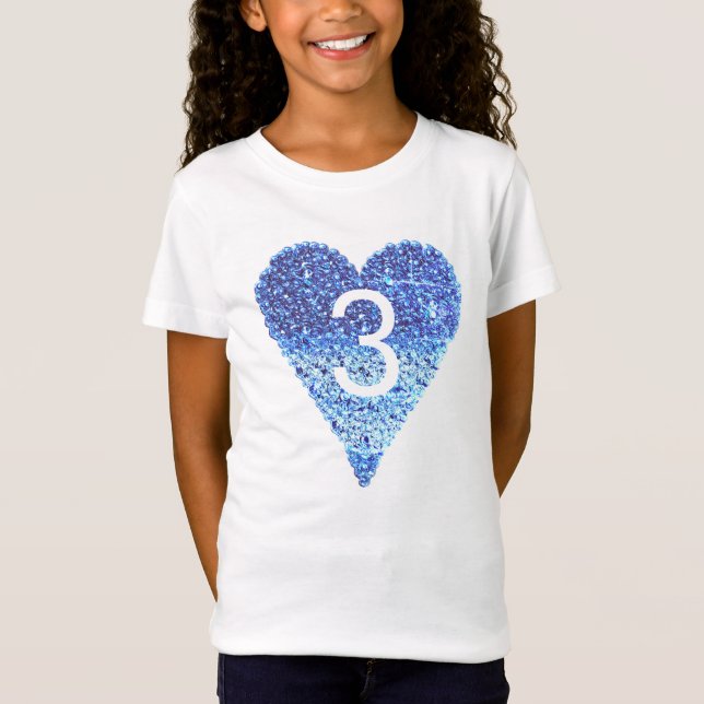 Camiseta Purpurina espumoso Corazón Azul chica de cumpleaño (Anverso)