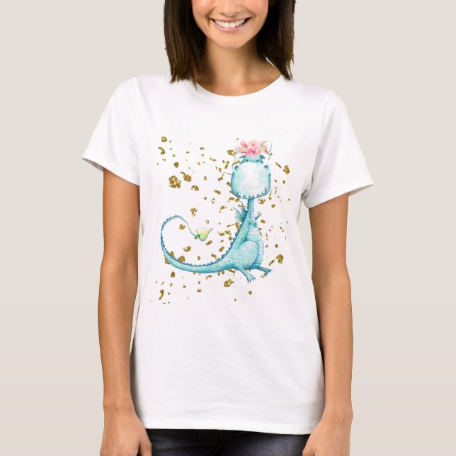 Camiseta *~* Purpurina Flores de dinosaurios de Blue Girly  (Anverso)