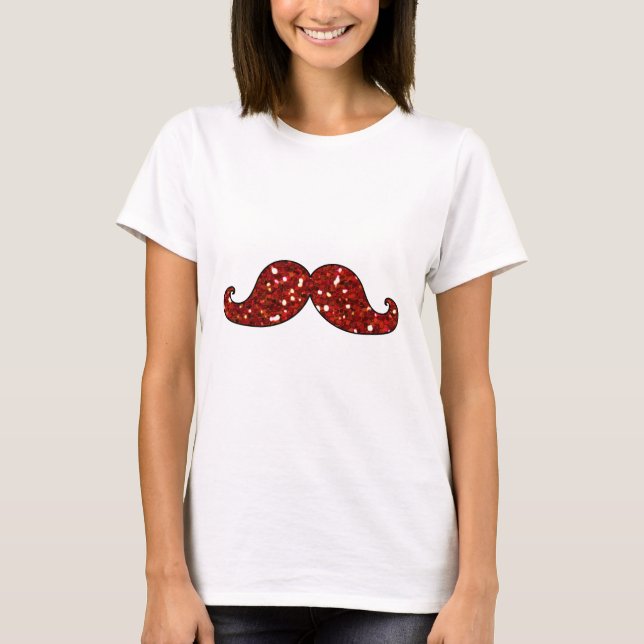 CAMISETA PURPURINA IMPRESO BIGOTE ROJO DIVERTIDO (Anverso)