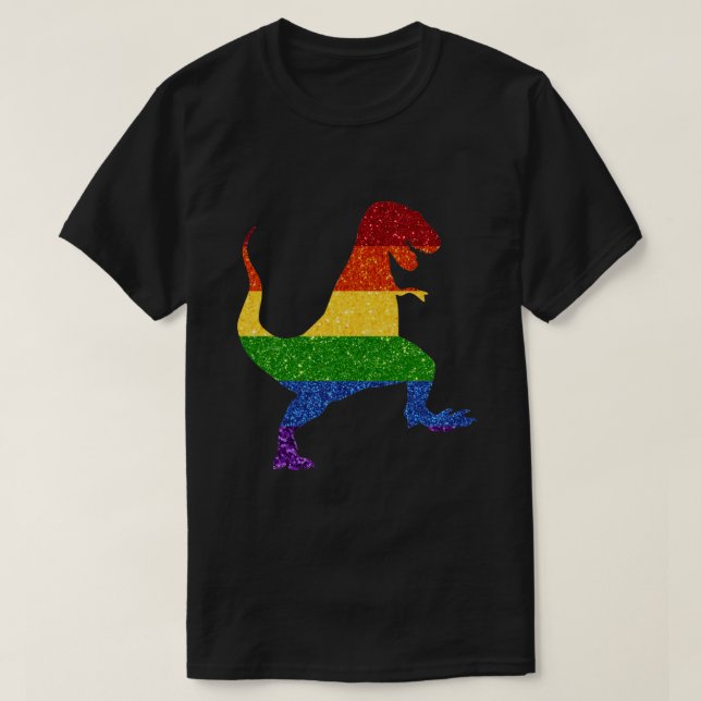 Camiseta PURPURINA LGBT Orgullo arcoiris T-Rex (Diseño del anverso)