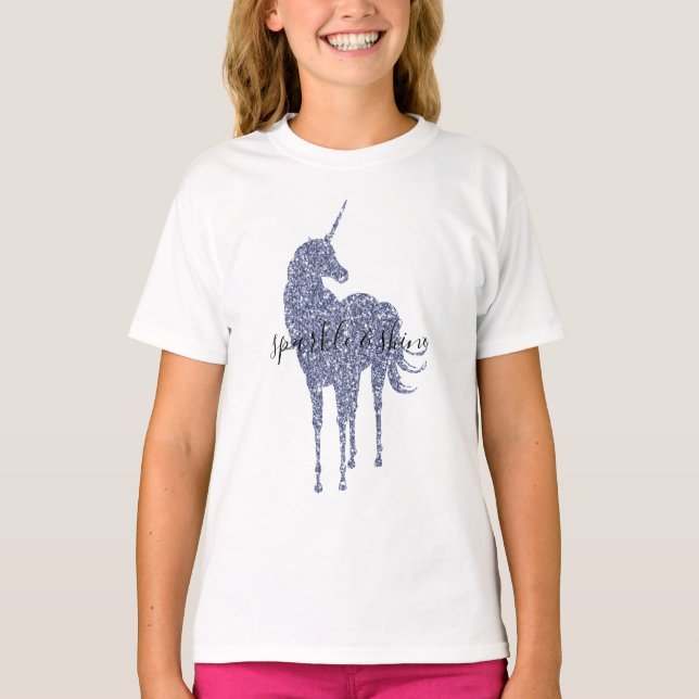 Camiseta Purpurina morado unicornio personalizado (Anverso)