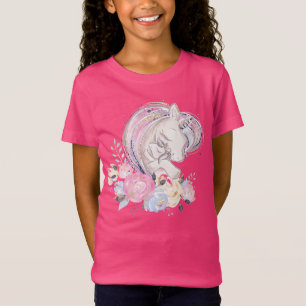 Camiseta Purpurina Pastel Gold Unicorn y bebé con flores