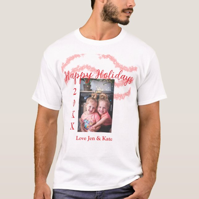Camiseta Purpurina rojo niños foto familiar feliz nombre de (Anverso)