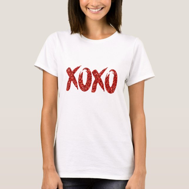 Camiseta Purpurina rojo XOXO | Glam Brushstrot Hug and Kiss (Anverso)