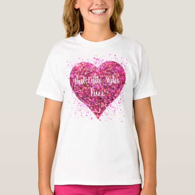 Camiseta Purpurina rosa brillante mejor corazón hermanita p (Anverso)