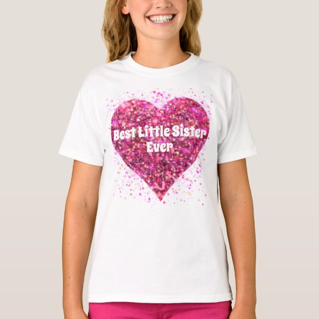 Camiseta Purpurina rosa brillante mejor corazón hermanita p (Anverso)