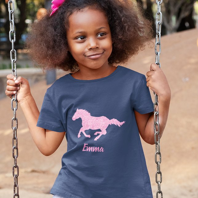 Camiseta Purpurina Rosa Caballo Niña Pequeña Nombre Animal (Subido por el creador)