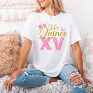 Camiseta Purpurina Rosa Crown Mis Quince XV Quinceanera Fie