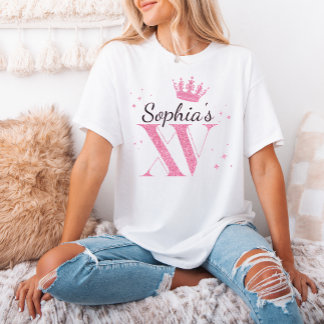 Camiseta Purpurina Rosa Crown Mis Quince XV Quinceanera Fie