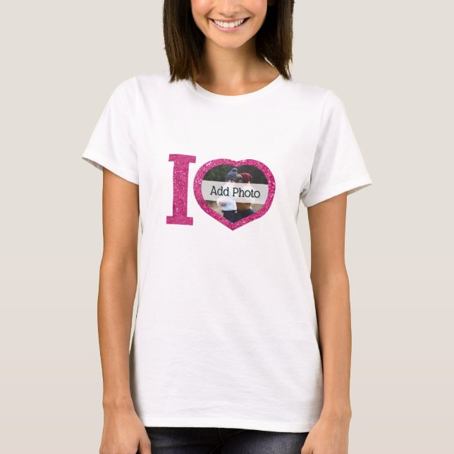 Camiseta Purpurina rosa de corazón lindo arte de marco de f (Anverso)