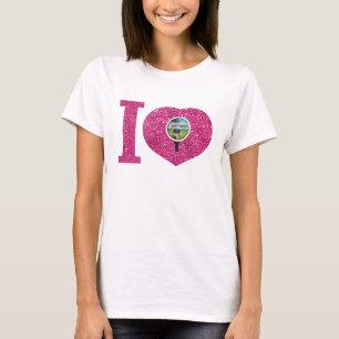 Camiseta Purpurina rosa de golf de corazón foto foto marco