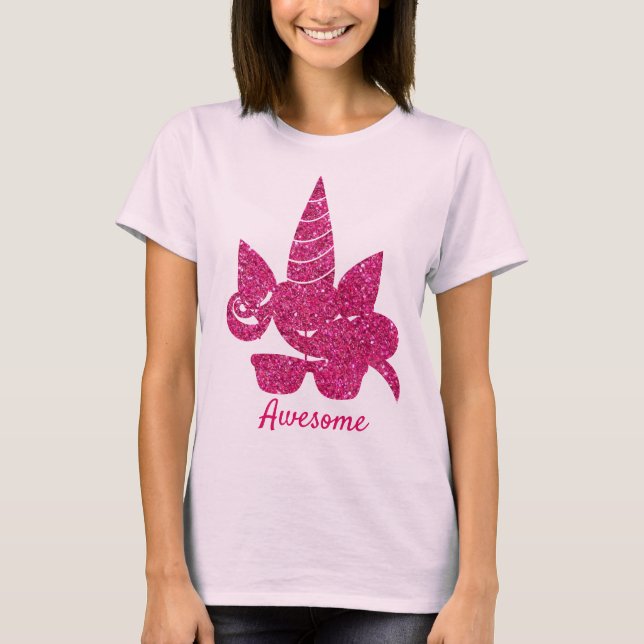 Camiseta Purpurina rosa de unicornio cute a los niños (Anverso)