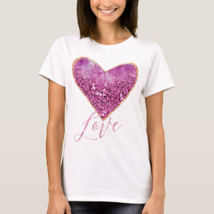 Camiseta Purpurina Rosa Faux Oro Frontera Amor