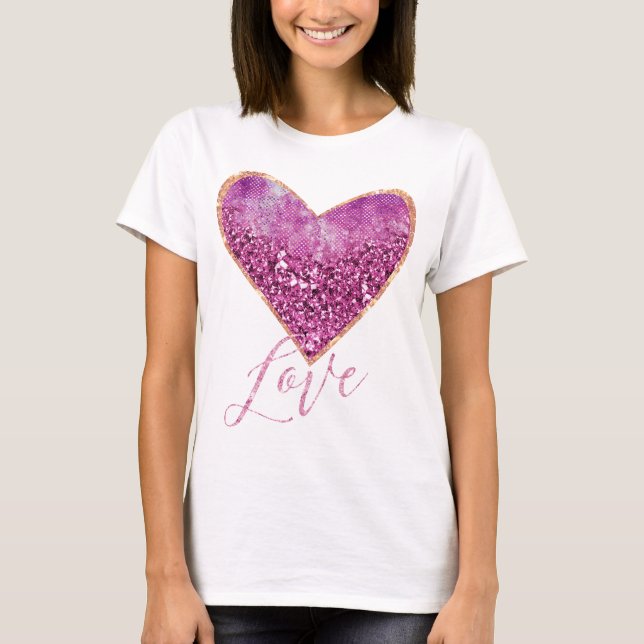 Camiseta Purpurina Rosa Faux Oro Frontera Amor (Anverso)