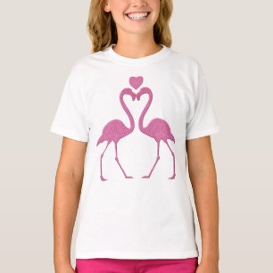 Camiseta Purpurina rosa Flamingo El día de San Valentín Kid