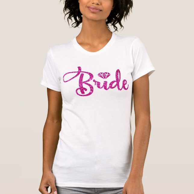 Camiseta Purpurina rosa novia boda de la ducha de novia (Anverso)