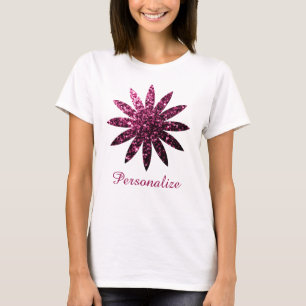 Camiseta Purpurina rosa oscuro con flores brillantes Person