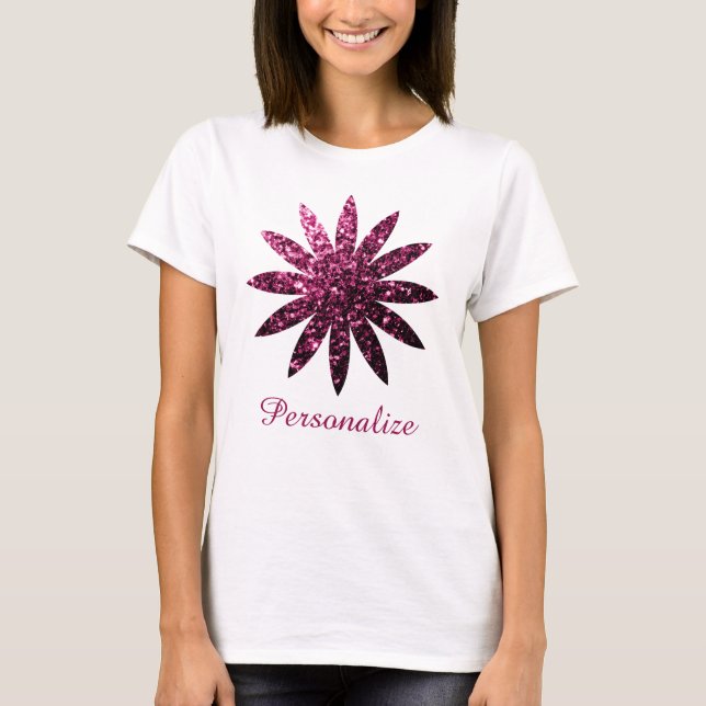 Camiseta Purpurina rosa oscuro con flores brillantes Person (Anverso)