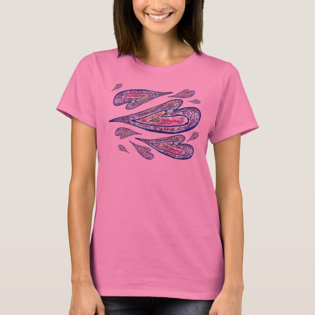 Camiseta Purpurina rosado Love Hearts Art Custom TShirts (Anverso)