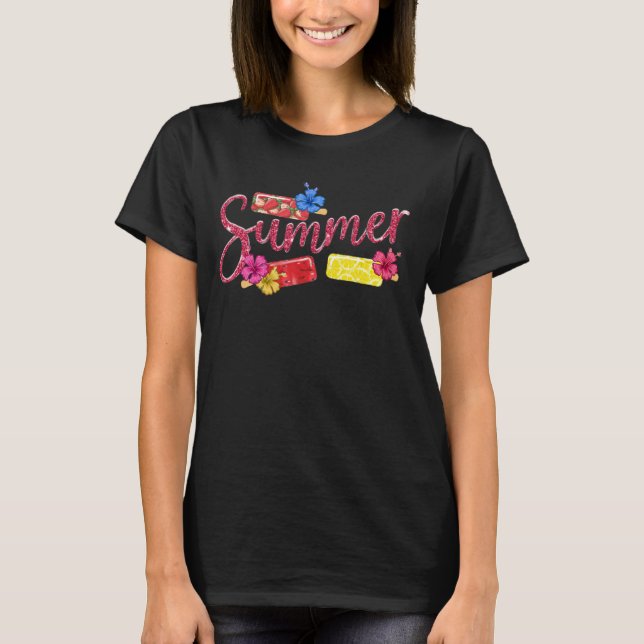 Camiseta Purpurina Summer Ice Pops & Hibiscus Design (Anverso)