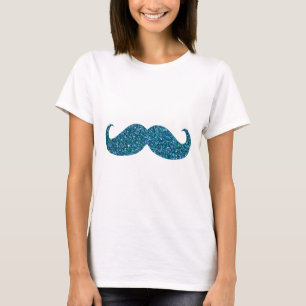 Camiseta Purpurina Turquesa Mustache