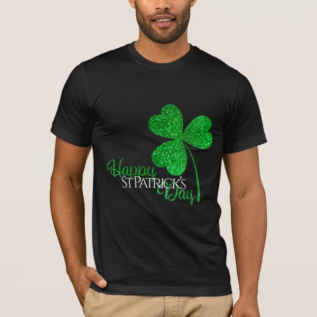 Camiseta Purpurina verde Shamrock feliz Día de San Patricio (Anverso)