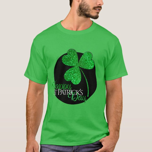 Camiseta Purpurina verde Shamrock feliz Día de San Patricio (Anverso)