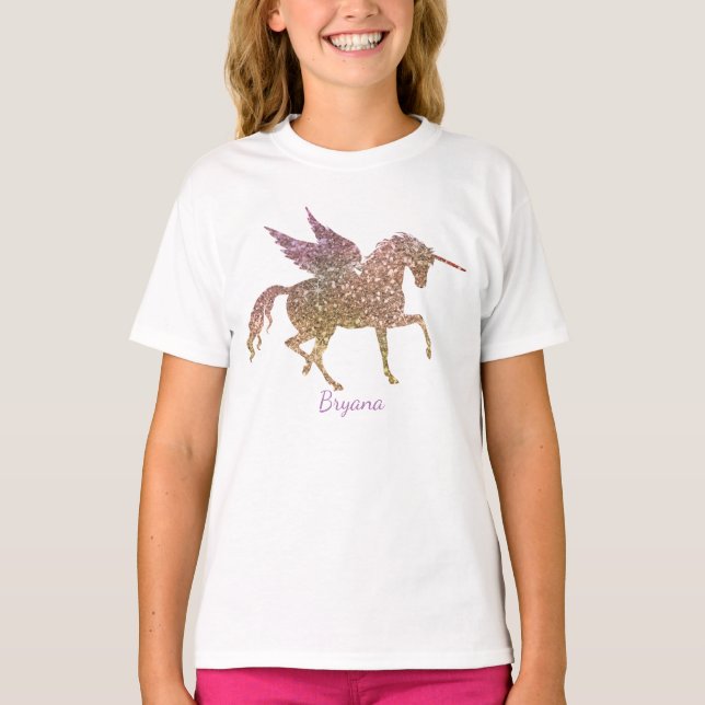 Camiseta Purpurina volando mágicas estrellas de unicornio p (Anverso)