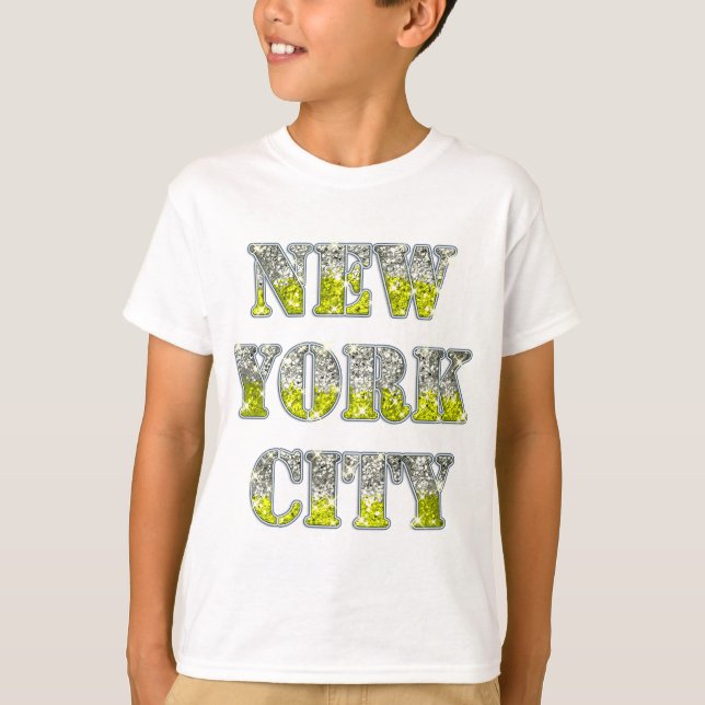 Camiseta Purpurinas de Oro Plateado de Nueva York (Anverso)