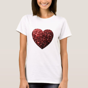 Camiseta Purpurinas falsos de corazón rojo oscuro brillan