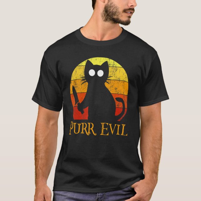 Camiseta Purr Evil Halloween Gory Cat Con Cuchillo (Anverso)