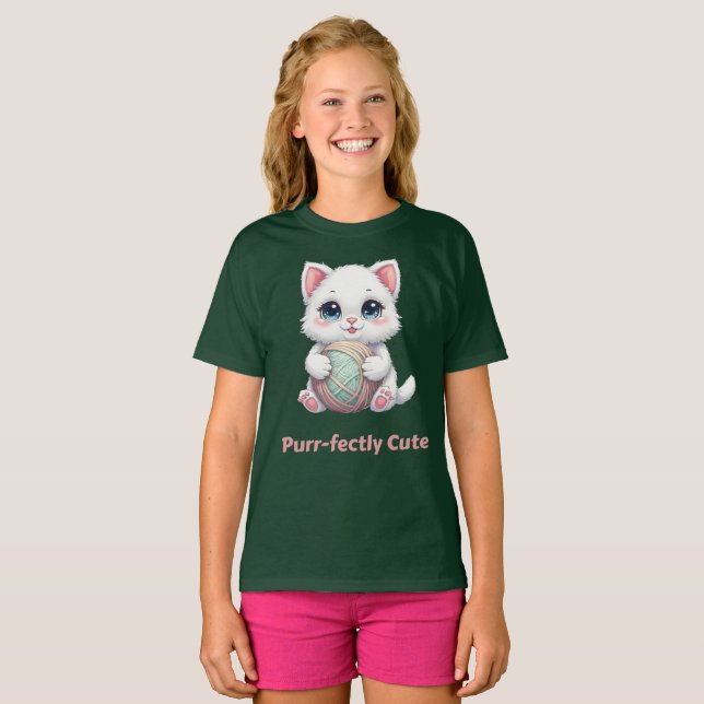 Camiseta Purr‑fectly Cute Kawaii Cat With Yarn (Anverso completo)
