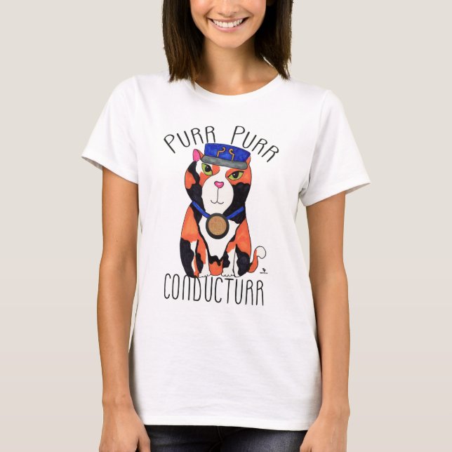 Camiseta Purr Fun Calico Conductor De Tren Gato (Anverso)