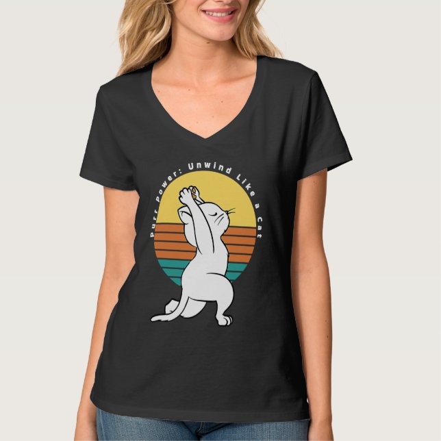 Camiseta Purr Power Unwind Like A Cat Retro Yoga Cat Presen (Anverso)