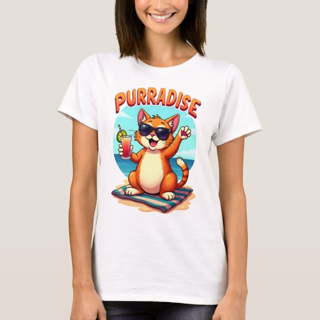 Camiseta Purradise - Coole Katze am Strand (Anverso)