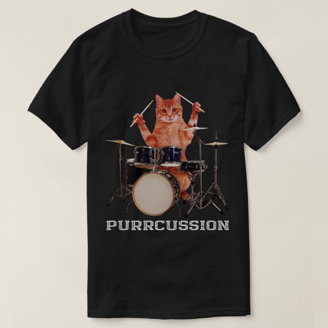 Camiseta Purrcussion Funny Cat Drummer On Drum Set Percuece (Diseño del anverso)