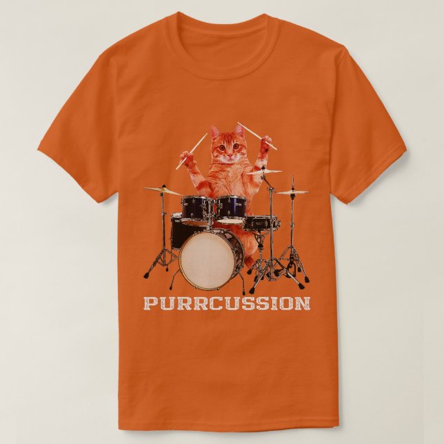 Camiseta Purrcussion Funny Cat Drummer On Drum Set Percuece (Diseño del anverso)